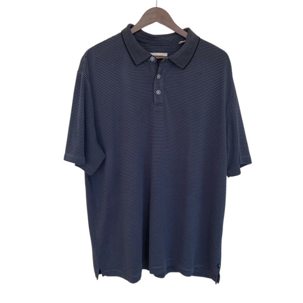 Tommy Bahama Black and Gray Striped Polo XXL
